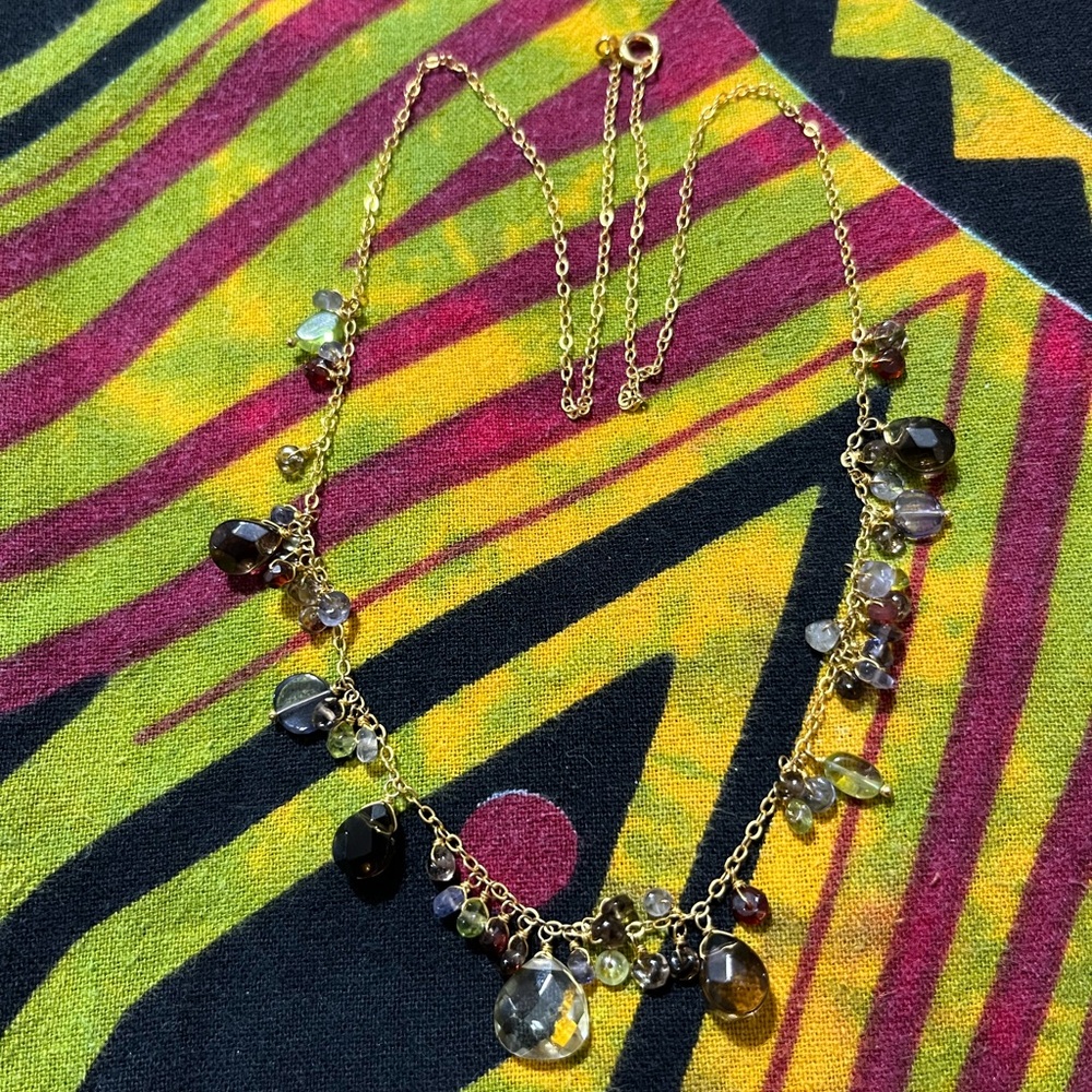 Gold Vermeil Sterling Silver 925 Faceted Gemstone Beaded Necklace - Picture 4 of 9